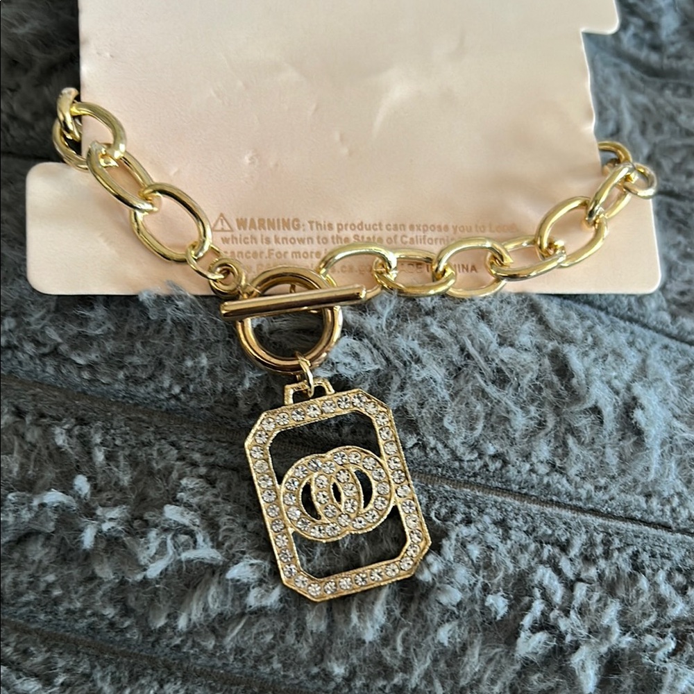 Gold Chain Bracelet with Crystal Pendant